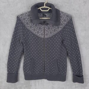 Talbots Sweater Cardigan Full Zip High Neck Pockets wool blend Gray Size Large